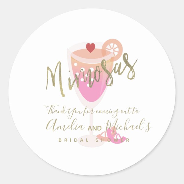 Pegatina Redonda Mimosa Pink Bridal Shower (Anverso)