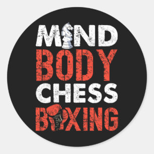 Pegatina Redonda Mind Body Chess Boxing Pionate Spirit