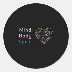 Pegatina Redonda Mind Body Spirit . Tee de yoga. Camisa Motivaciona
