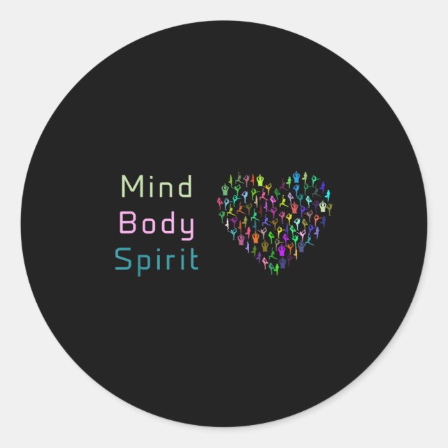 Pegatina Redonda Mind Body Spirit . Tee de yoga. Camisa Motivaciona (Anverso)