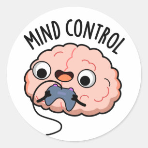 Pegatina Redonda Mind Control Funny Brain Pun