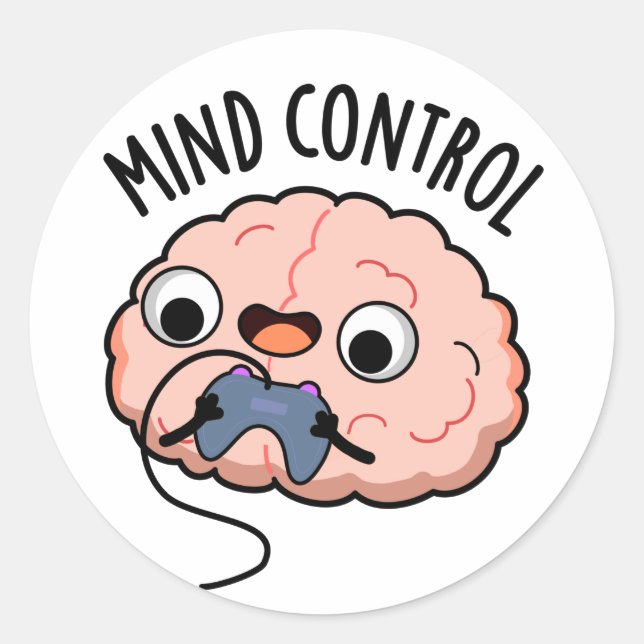 Pegatina Redonda Mind Control Funny Brain Pun (Anverso)
