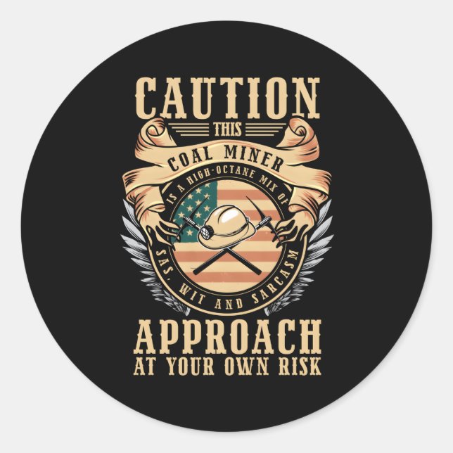 Pegatina Redonda Minera de carbón y carbón (Anverso)