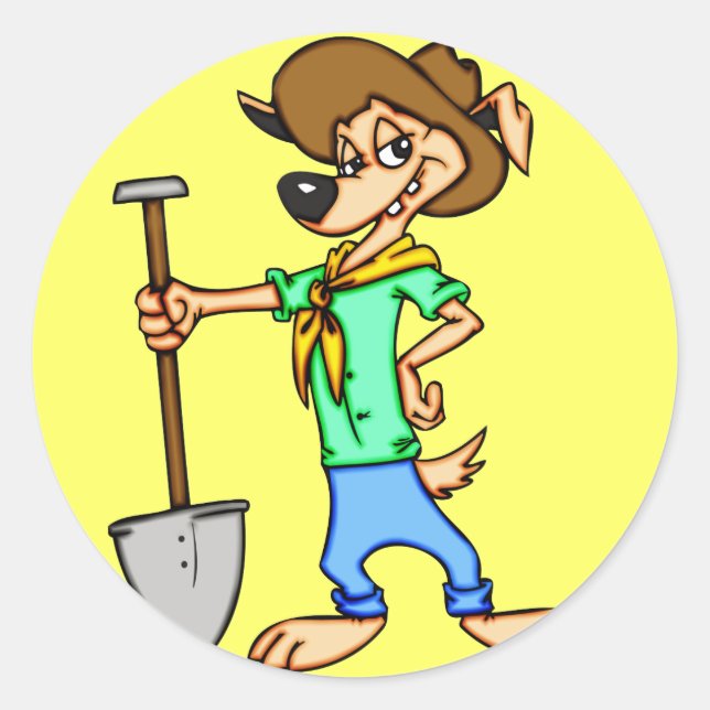 Pegatina Redonda Minero de oro de perro de caricatura (Anverso)