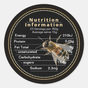 Pegatina Redonda Mini AU Información de nutrición de miel Bee 350g