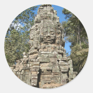 Pegatina Redonda Mini Bayon... Ta Prohm, Siem Reap, Camboya
