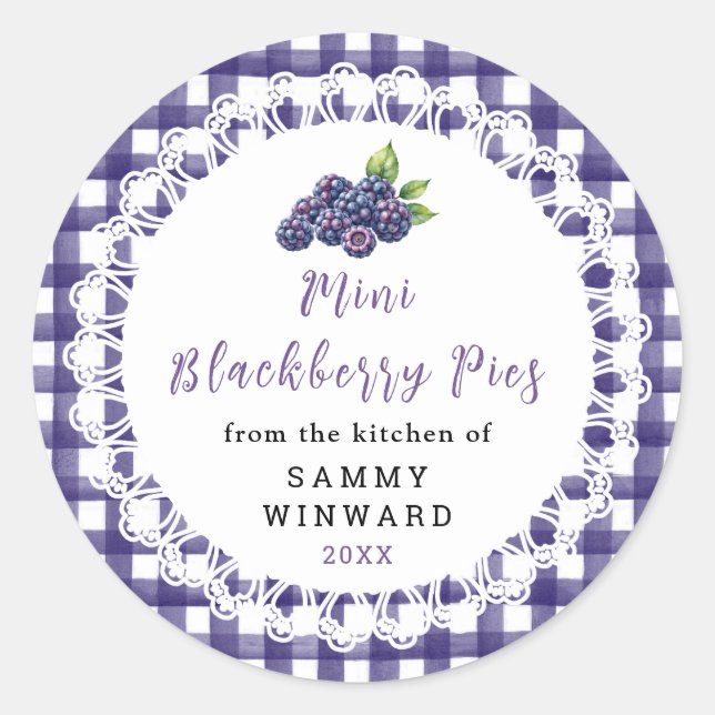 Pegatina Redonda Mini Blackberry Pies Packaging Label (Anverso)