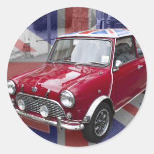 Pegatina Redonda Mini coche clásico británico