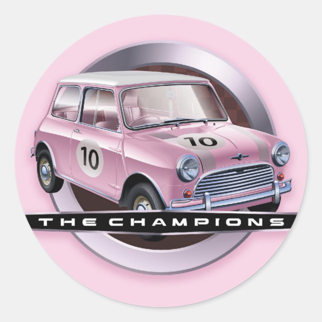 Pegatina Redonda Mini Cooper S rosa (Anverso)