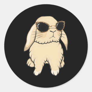 Pegatina Redonda Mini Holland Lop Bunny Rabbit Leopardo Glasses