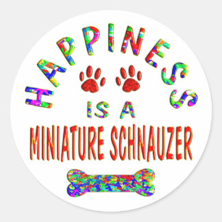 Pegatina Redonda Mini Schnauzer Happiness