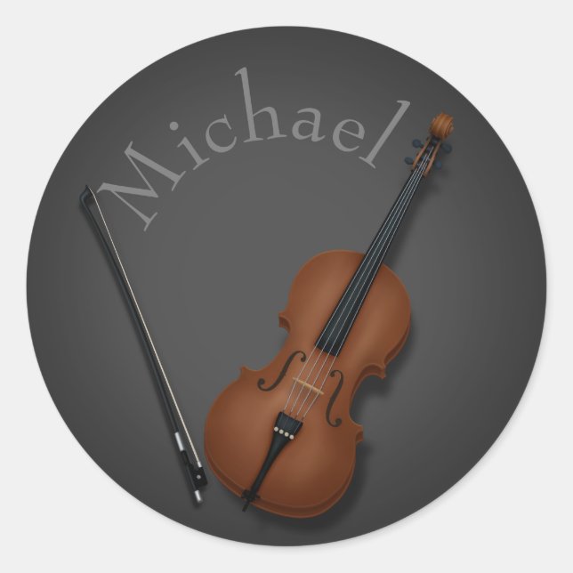Pegatina Redonda Miniatura Cello & Bow dentro personalizado (Anverso)