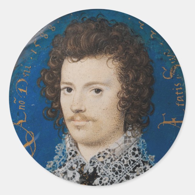 Pegatina Redonda Miniatura de retrato isabelino Nicholas Hilliard (Anverso)