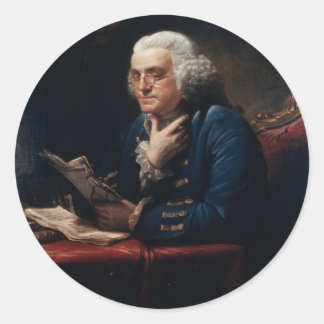Pegatina Redonda Miniatura del Retrato, Benjamin Franklin Padre Fun