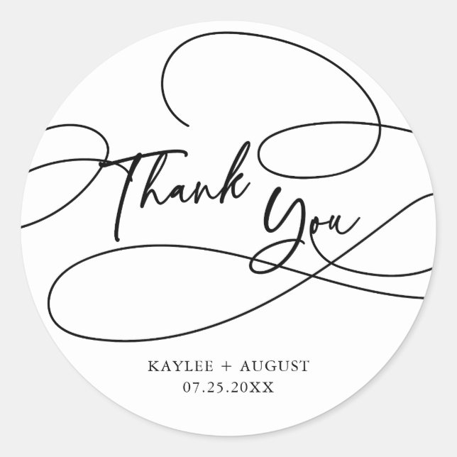 Pegatina Redonda Miniatura moderna de escritura de moda "Gracias" B (Anverso)