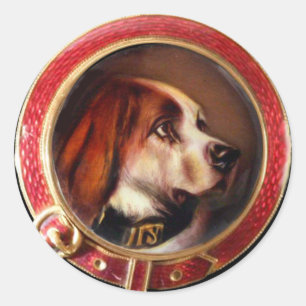 Pegatina Redonda MINIATURA VICTORIANA RETRATA Bloodhound