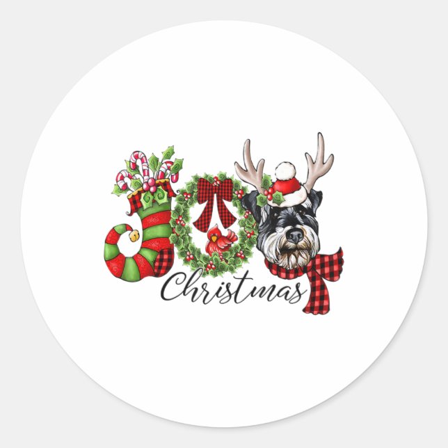 Pegatina Redonda Miniature Schnauzer Christmas Lights Santa Xmas Do (Anverso)