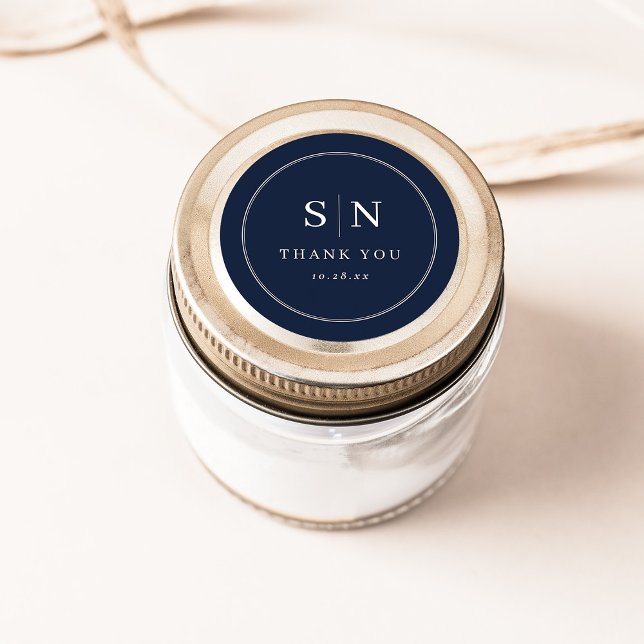 Pegatina Redonda Minimal and Chic | Navy Blue Wedding Monograms (Subido por el creador)
