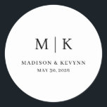 Pegatina Redonda Minimal and Chic | Wedding<br><div class="desc">These elegant,  modern wedding or bridal shower Round Sticker feature a simple black and white text design that exudes minimalist style. Add your initials or monogram to make them completely your own.</div>