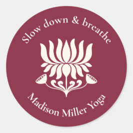 Pegatina Redonda Minimal Burgundy Lotus Floral Yoga Wellness