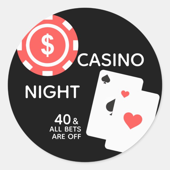 Pegatina Redonda Minimal Casino Night 40th Birthday Fiesta (Anverso)