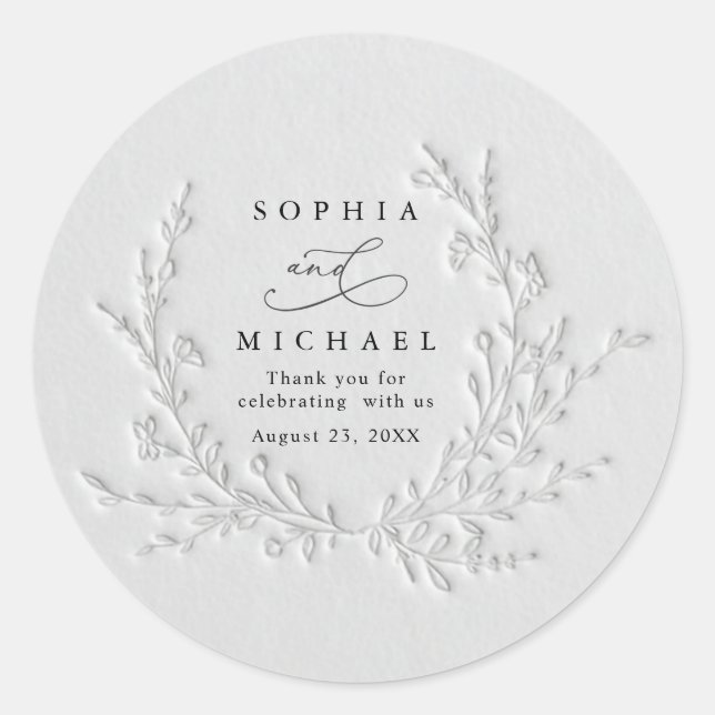 Pegatina Redonda Minimal Faux Blind Deboss Cotton Wedding Sticker (Anverso)