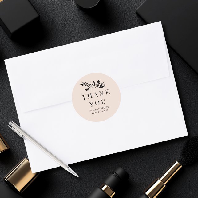 Pegatina Redonda Minimal Floral Beige Botanical THANK YOU (Minimal Floral Beige Botanical THANK YOU Classic Round Sticker)