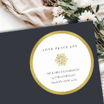 Pegatina Redonda Minimal Gold Snowflake Love Joy Peace Address<br><div class="desc">For any further customisation or any other matching items,  please feel free to contact me at yellowfebstudio@gmail.com</div>