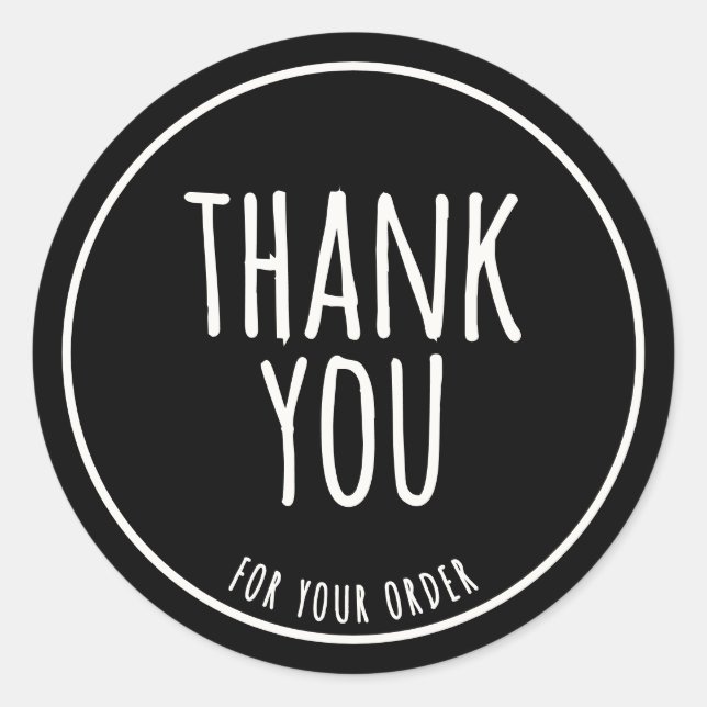Pegatina Redonda Minimal Handmade Feel Sage Green Thank You Black (Anverso)