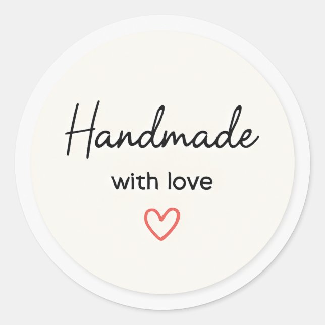 Pegatina Redonda Minimal handmade with love sticker (Anverso)