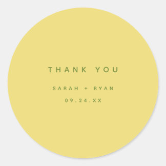 Pegatina Redonda Minimal Lemon Yellow "Thank You" Custom Wedding