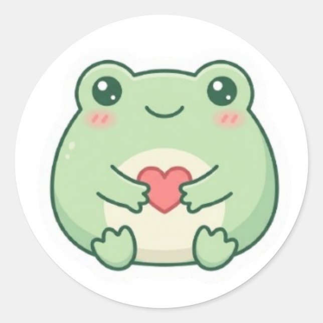 Pegatina Redonda Minimal Love Frog Sticker Cute Frog Holding Heart  (Anverso)