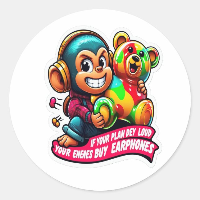 Pegatina Redonda Minimal Monkey – Daily Growth Sticker  (Anverso)