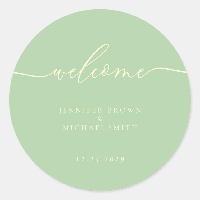 Pegatina Redonda Minimal Pistachio & Cream Welcome (Anverso)