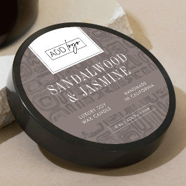 Pegatina Redonda Minimal Taupe Boho Pattern Logo Wax Candle Jar Lid