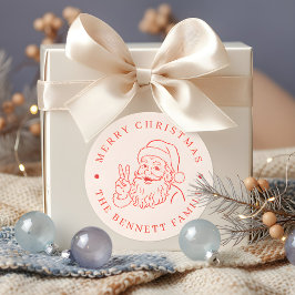 Pegatina Redonda Minimal Vintage Santa Feliz Navidad