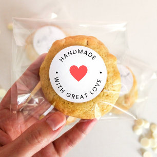 Pegatina Redonda Minimalist Black Typography Handmade with Love 