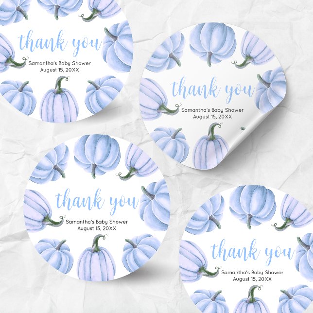 Pegatina Redonda Minimalist Blue Pumpkin Fall Baby Shower (Blue Pumpkin Baby Shower Round Sticker)