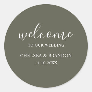 Pegatina Redonda Minimalist Boho Chic Sage Green Welcome Wedding