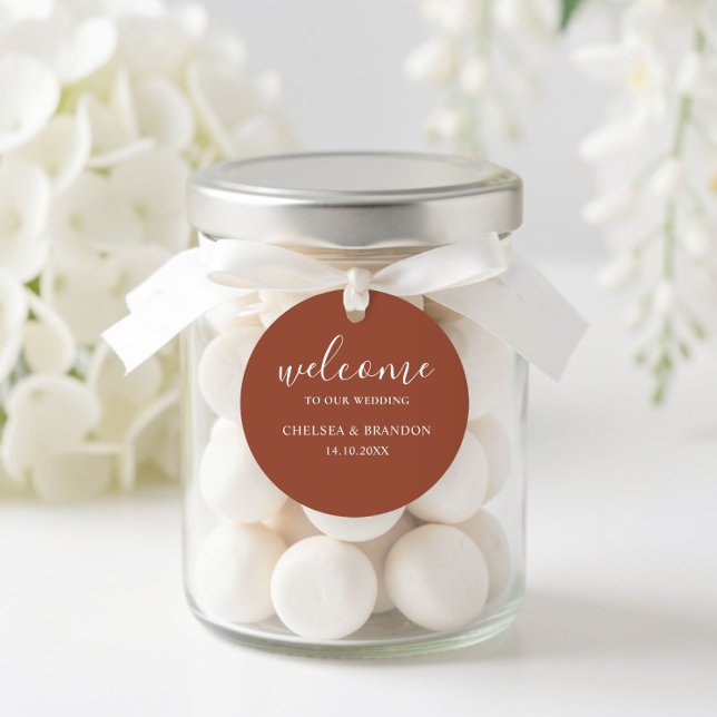 Pegatina Redonda Minimalist Boho Terracotta Orange Welcome Wedding (Subido por el creador)