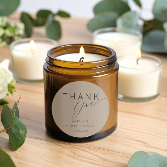 Pegatina Redonda Minimalist Brown Mocha Thank You Bridal Shower  (Subido por el creador)