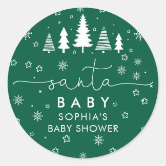 Pegatina Redonda Minimalist Christmas Baby Shower Greenery