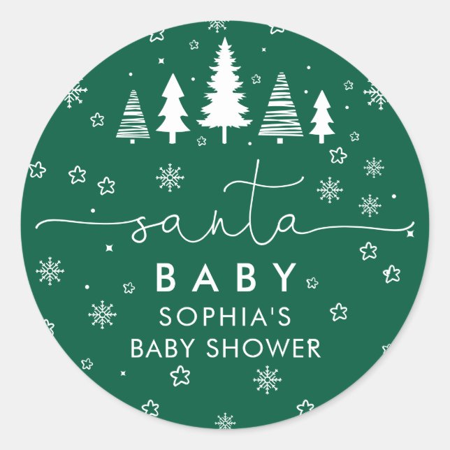 Pegatina Redonda Minimalist Christmas Baby Shower Greenery (Anverso)