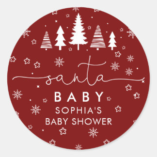 Pegatina Redonda Minimalist Christmas Baby Shower Red