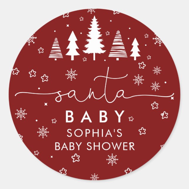 Pegatina Redonda Minimalist Christmas Baby Shower Red (Anverso)