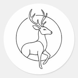 Pegatina Redonda Minimalist Deer Line Art – Forest Animal Art