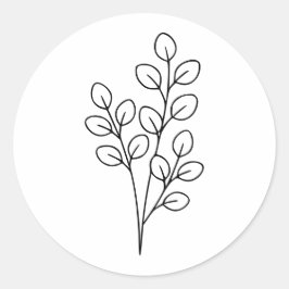 Pegatina Redonda Minimalist Eucalyptus Botanical Line Art