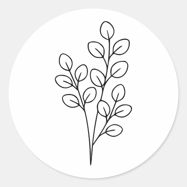Pegatina Redonda Minimalist Eucalyptus Botanical Line Art (Anverso)