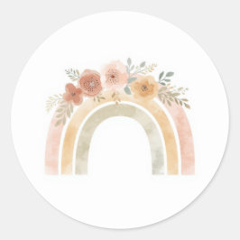 Pegatina Redonda Minimalist Floral Rainbow Birthday Stickers