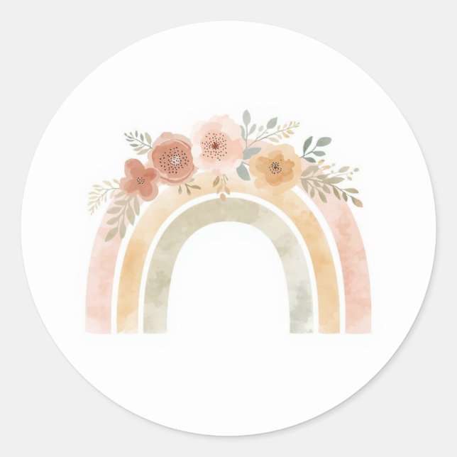 Pegatina Redonda Minimalist Floral Rainbow Birthday Stickers (Anverso)